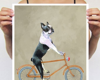 Peinture bouledogue français, impression d'une peinture originale de Coco de Paris : bouledogue français à vélo