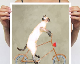 Cat painting, print from original painting by Coco de Paris: Cat on bicycle