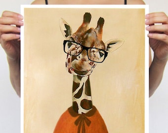 Clever Giraffe Poster, Giraffe print from my original painting, giraffe decor, Giraffe with spectacles, original creation by Coco de Paris