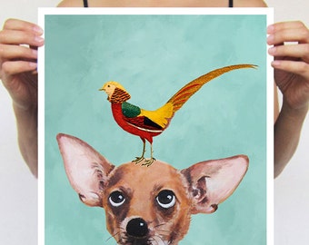 Chihuahua Print, Bird Print, Chihuahua Poster, print from original painting by Coco de Paris: Chihuahua with bird