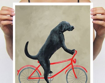 Labrador painting, print from original painting by Coco de Paris: Labrador on bicycle