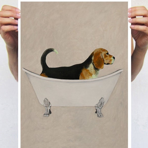 Beagle dans la baignoire, impression d'une peinture originale de Coco de Paris, amateurs de beagle, cadeau beagle