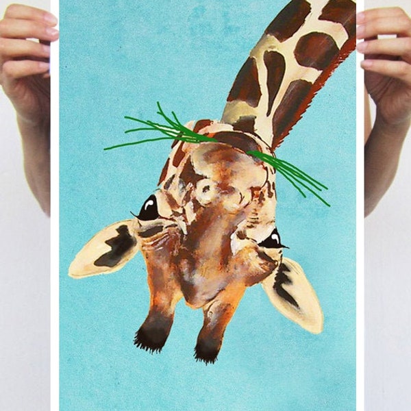 Giraffe Poster, Giraffe print from my original painting, giraffe decor, upside down Giraffe, original creation by Coco de Paris