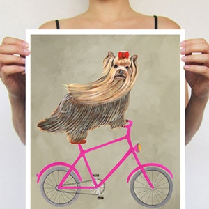 Yorkshire Terrier painting, print from original painting by Coco de Paris: Yorkshire Terrier on bicycle