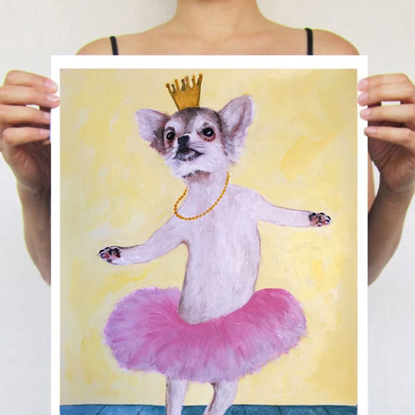 Chihuahua ballerine, Chihuahua dance, Imprimée d’art, peinture animaux, art poétique, art animaux, animaux humains, art abordable