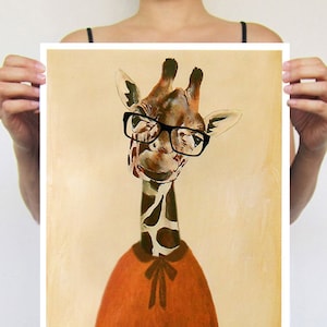 Póster de jirafa inteligente, impresión de jirafa de mi pintura original, decoración de jirafa, jirafa con gafas, creación original de Coco de Paris