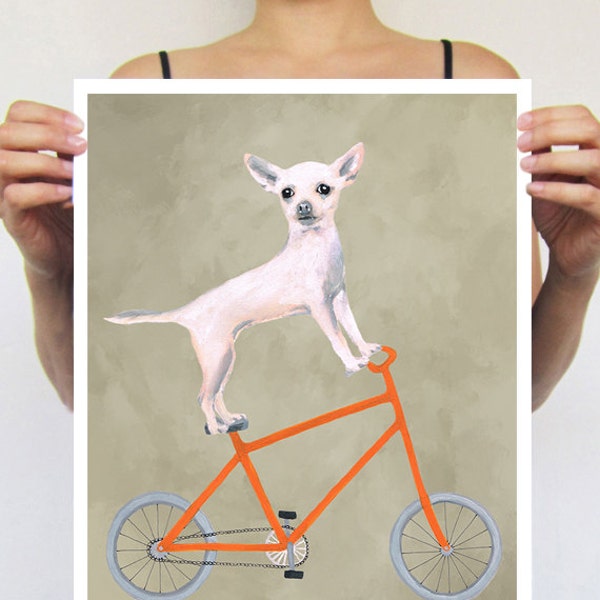 Peinture chihuahua, impression d'après une peinture originale de Coco de Paris : Chihuahua à vélo