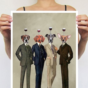 Wine Print, Wineglass Poster, Wine painting, Chihuahua, Boxer, Daschund, Greyhound,Holiday Gift, Christmas Gift, Coco de Paris