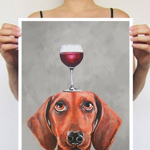 Dachshund painting, print from original painting by Coco de Paris: Dachshund with wineglass