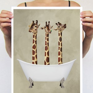Giraffe Print, Giraffe poster, Giraffes in bathtub, Christmas Gift, Holiday Gift, Coco de Paris