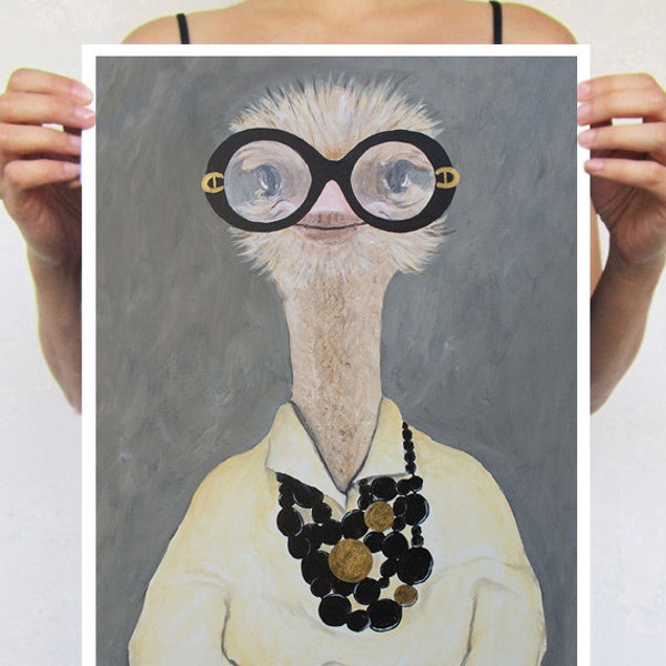 Iris Apfel Ostrich, ostrich print from my original painting, funny ostrich, fashion painting, original creation by Coco de Paris