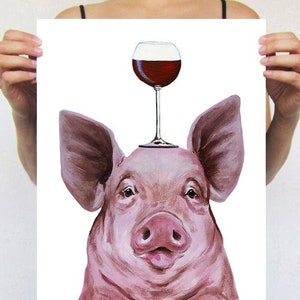Cerdo con copa de vino. Idea original de regalo de cerdo o simplemente una bonita idea para poner una sonrisa en tus paredes.