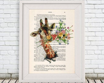 LOVE Giraffe Print, DICTIONARY Art Print, Dictionary Paper, Giraffe Decor GIRAFFE Wall Art, Giraffe Painting, Giraffe Drawing Artwork Poster