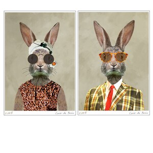 Vintage rabbit painting, print from original painting by Coco de Paris: Rabbit with sunglasses image 3