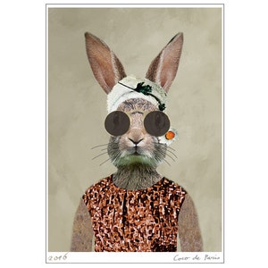 Vintage rabbit painting, print from original painting by Coco de Paris: Rabbit with sunglasses image 2