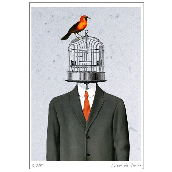 Surréaliste Cage Oiseau Imprimer Oeuvre De Magritte Impression Affiche De Cage à Oiseaux Peinture Surréaliste Création Originale De Coco De Paris