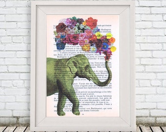 Christmas gift, happy everything, Fantasy Flower Elephant - Elephant print, Elephant illustration  elephant decor gift for elephant lover