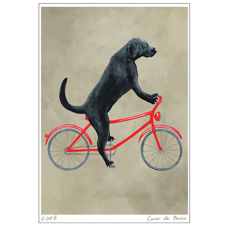 Labrador painting, print from original painting by Coco de Paris: Labrador on bicycle image 2