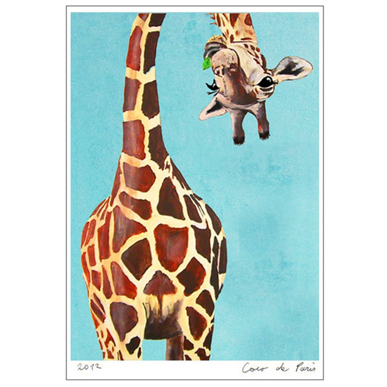 Tableau fantaisie girafe, impression girafe d'après ma peinture originale, décoration girafe, girafe à l'envers, création originale par Coco de Paris image 2