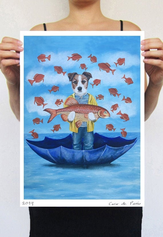 Jack Russel avec Gros Poisson Idée Cadeau Jack Originale ou Juste Une Belle Pour Mettre Un Sourire s