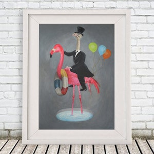 Flamingo print, ostrich print from my original painting, funny ostrich, surrealist painting, original creation by Coco de Paris image 2