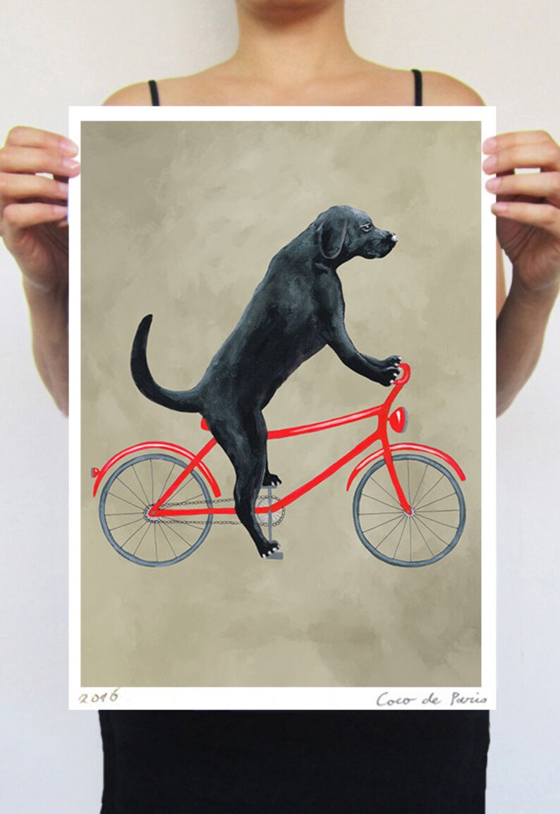 Labrador painting, print from original painting by Coco de Paris: Labrador on bicycle image 1