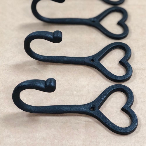 X6 Cast Iron Love Heart Coat Hooks Antique Handmade Black Etsy