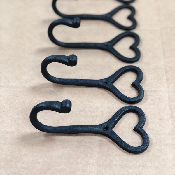 X6 Cast Iron Love Heart Coat Hooks | Antique Handmade Black Iron | Personalized |  Universal Bags Coats Keys | Mother’s Fathers Day