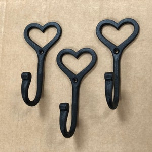 X3 Cast Iron Love Heart Hooks Antique Iron Great for Storage Personalized Heart hook universal use Keys Coats Bags Mothers day gift image 1