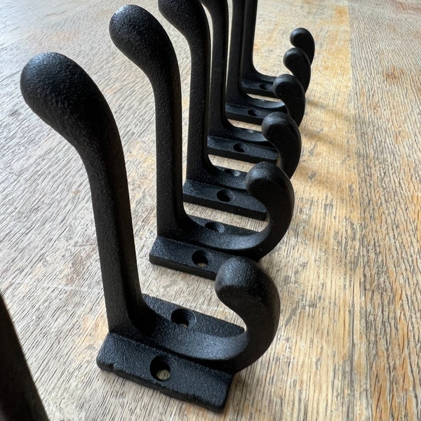 Vintage Black Cast Iron Coat Hook: Industrial Wall Decor Powder coated high durability
