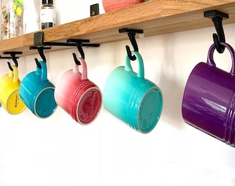 6 Cup hook coat hanger shelf bracket cast iron hanging hooks | Hand Forged | Utility Hooks | Mug hook RAW BLACK  gift Solid Wood Shelve Hook