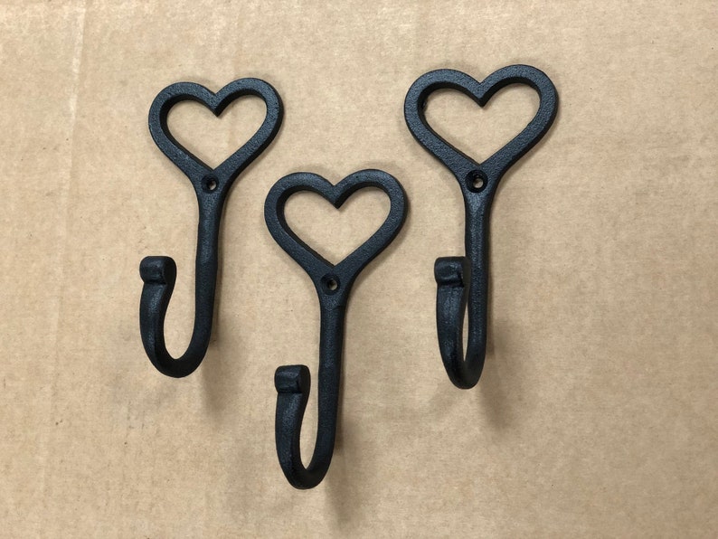 X3 Cast Iron Love Heart Hooks Antique Iron Great for Storage Personalized Heart hook universal use Keys Coats Bags Mothers day gift image 1