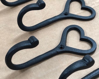 Antique Iron Heart Wall Decor Hooks X5 | Coat Hanger holder | powder coated in black