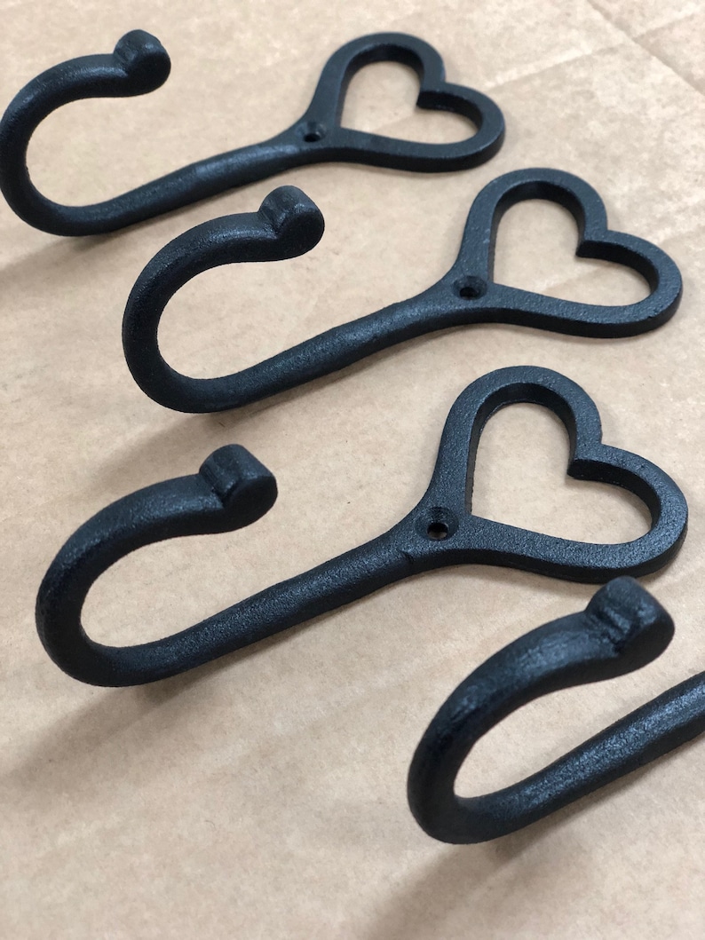 X6 Cast Iron Love Heart Coat Hooks Antique Handmade Black Iron Personalized Universal Bags Coats Keys Mothers Fathers Day Gift image 4