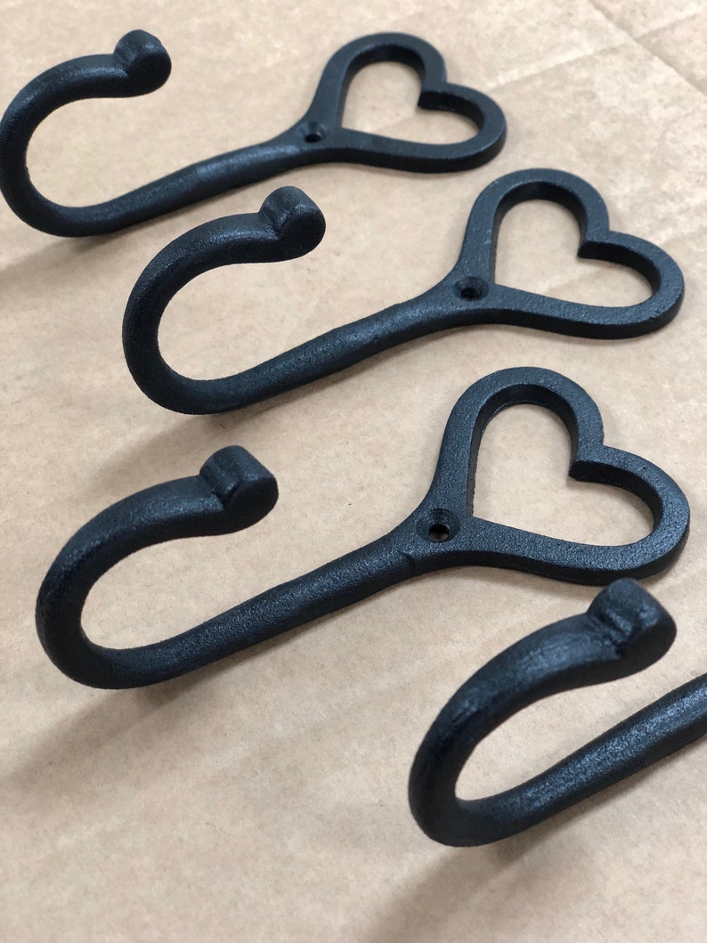 X6 Cast Iron Love Heart Coat Hooks Antique Handmade Black Iron Personalized Universal Bags Coats Keys Mothers Fathers Day Gift image 8