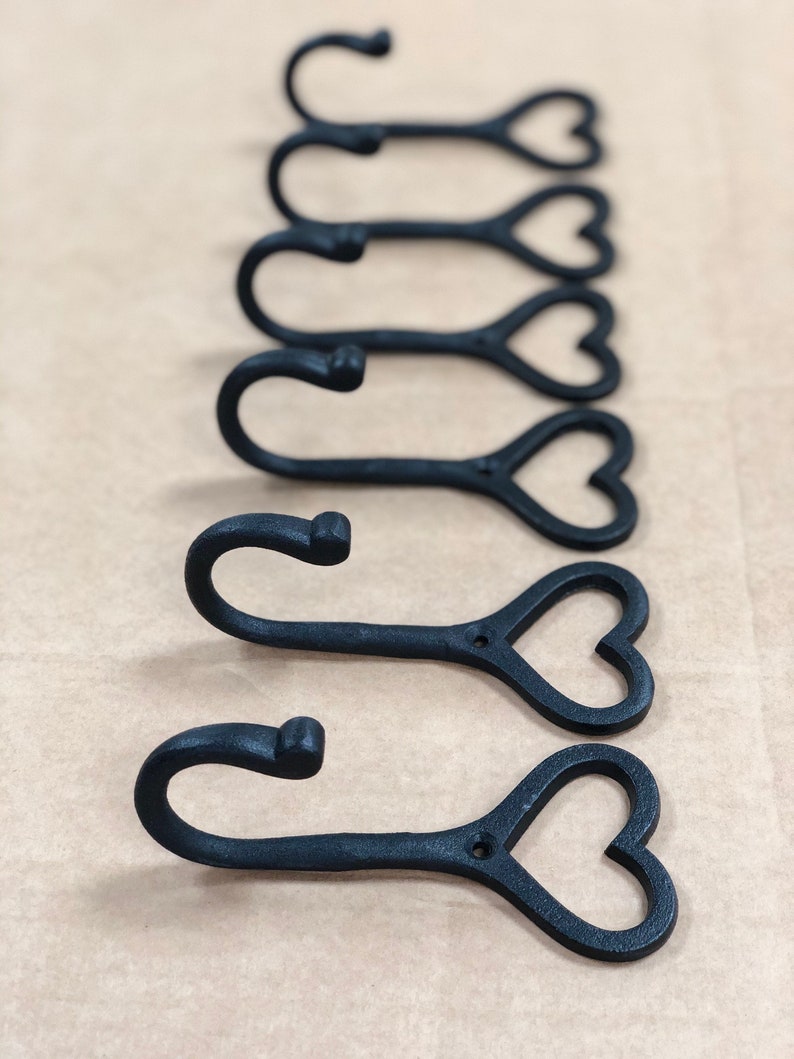 X6 Cast Iron Love Heart Coat Hooks Antique Handmade Black Iron Personalized Universal Bags Coats Keys Mothers Fathers Day Gift image 1