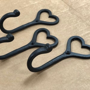 X3 Cast Iron Love Heart Hooks Antique Iron Great for Storage Personalized Heart hook universal use Keys Coats Bags Mothers day gift image 3