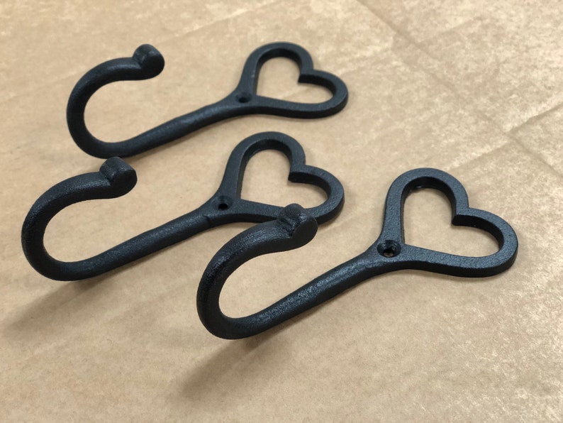 X3 Cast Iron Love Heart Hooks Antique Iron Great for Storage Personalized Heart hook universal use Keys Coats Bags Mothers day gift image 3