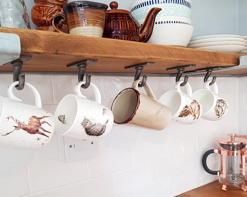 Set of 7 Coffee Cup Mug Hook Hanger Shelf Bracket Cast Iron Etsy
