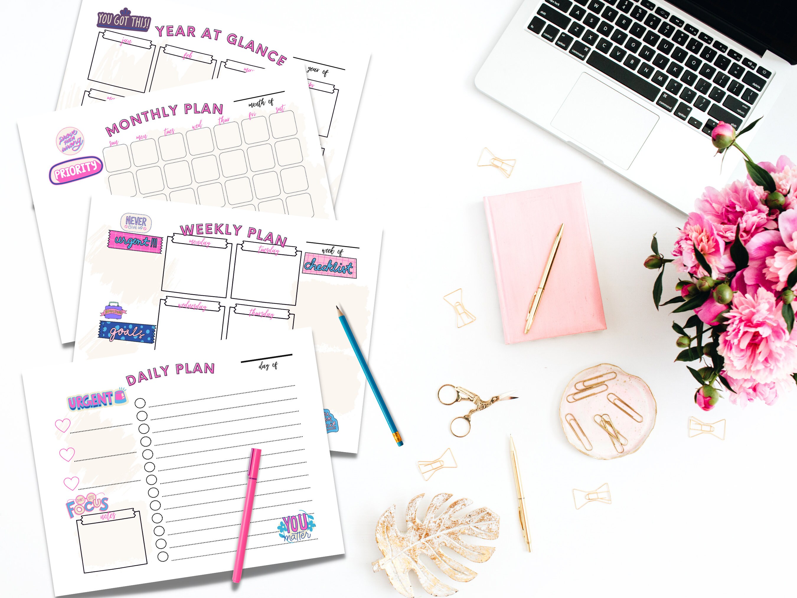 Monthly Weekly Daily Yearly Planner Bundle, To-do List, Printable ...