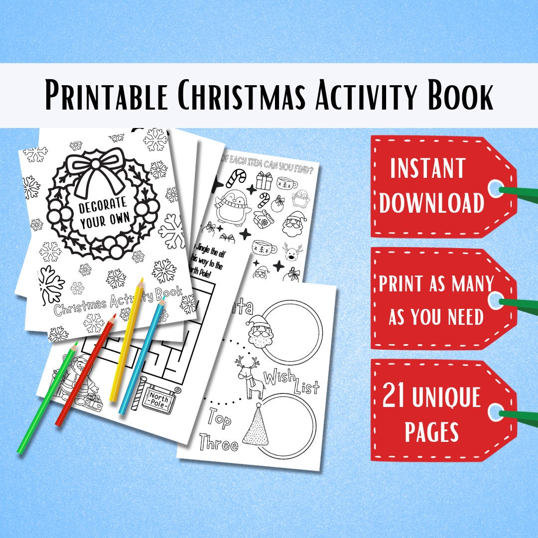 Printable Christmas Coloring Activity Book Instant Download Holiday