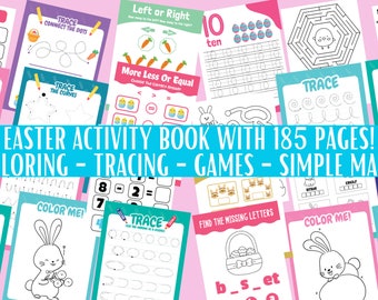 Kids Easter Printable Activity Book | Kids Easter Coloring Tracing Games Worksheets | Spring Break Road Trip Printable