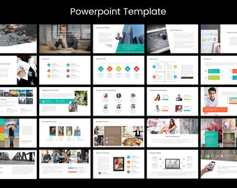 Puede incluir: Una plantilla de PowerPoint con 24 diapositivas que presentan una variedad de diseños y elementos de diseño. Las diapositivas incluyen imágenes de personas, edificios y naturaleza, así como gráficos, tablas y cuadros de texto. La plantilla está diseñada para ser utilizada para presentaciones comerciales, pero también se puede utilizar para otros fines.