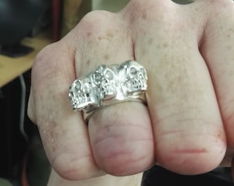 Solid 3 Skull Ring 935 Silber