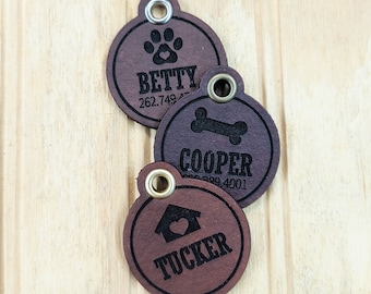 Customized Leather Dog Tag, Personalized Pet Identification, Stylish Collar Accessory