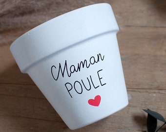 Pot de fleurs / cache pot en terre cuite : Maman poule