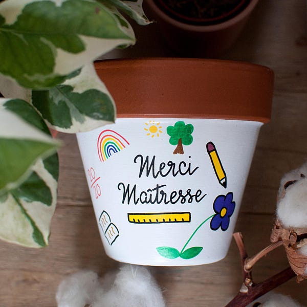 Personalized terracotta pot/planter for the end of the school year: Thank you Teacher / Super Teaching Assistant / Super Special Needs Assistant - Two-tone version