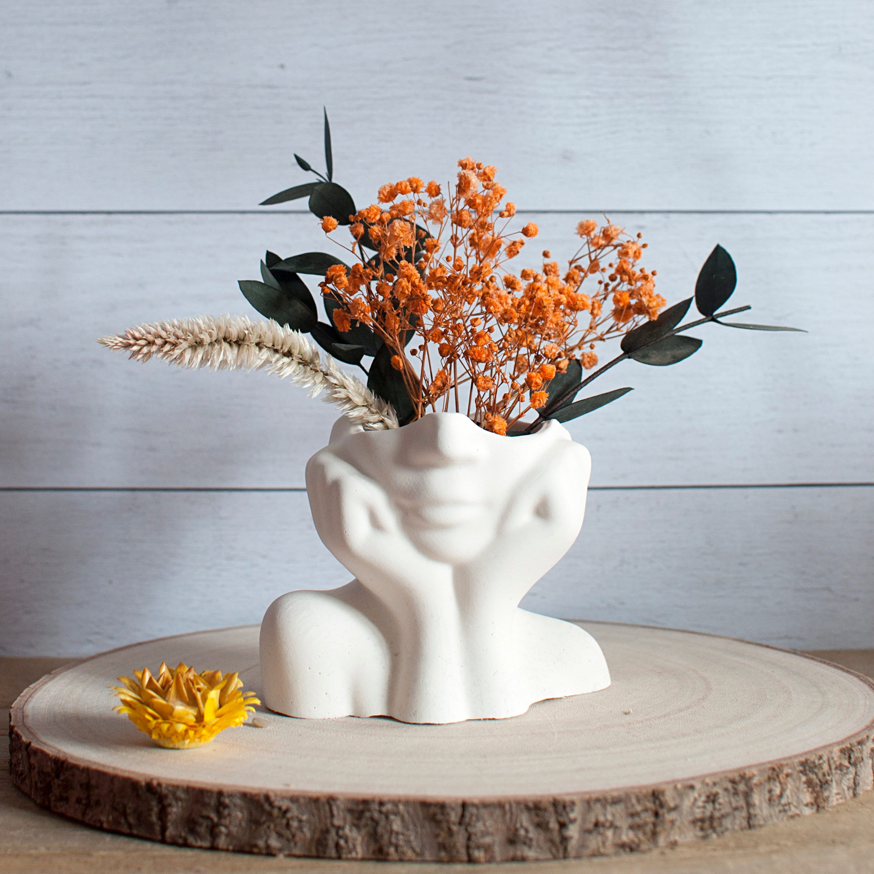 Pot de fleurs en forme de visage de fille - Pot de fleurs mignon en forme  de visage de femme pour plantes d'intérieur et d'extérieur (Couleur kaki)