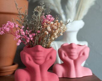 Pot décoratif en Jesmonite : Visage féminin Rose