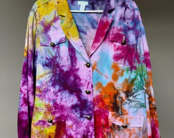 Leinen Damen L-XL Regenbogenjacke Messingknöpfe maximaler Mantelblazer